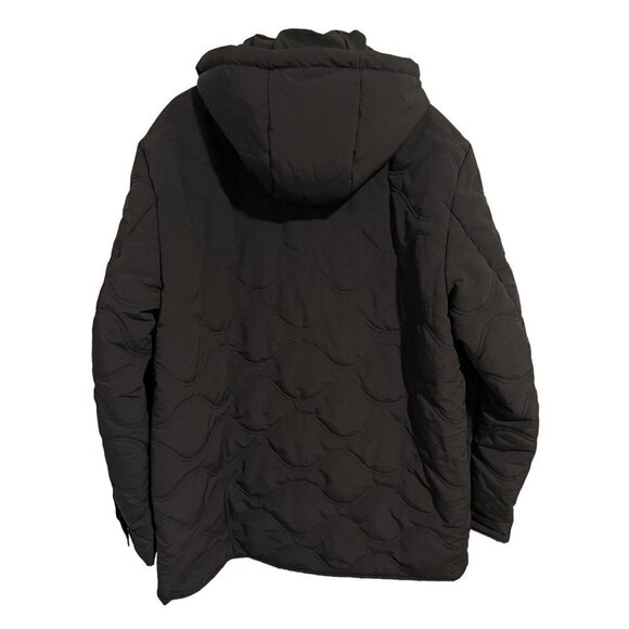 Stoic Puffer Coat Men's Large Solid Black Full Zip Hooded Pockets Parka Jacket - Picture 14 of 14